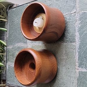 Teak Candle Holders. Mid Century Vintage. Great Condition.  Measures 3" High